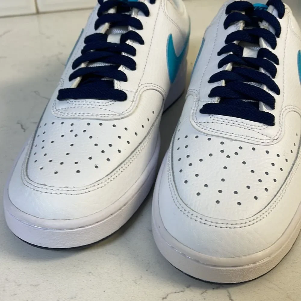 Men's Nike Court Vision Lo White/Turquoise Blue-Blue Void (DM1187 100) Sz 8.5
